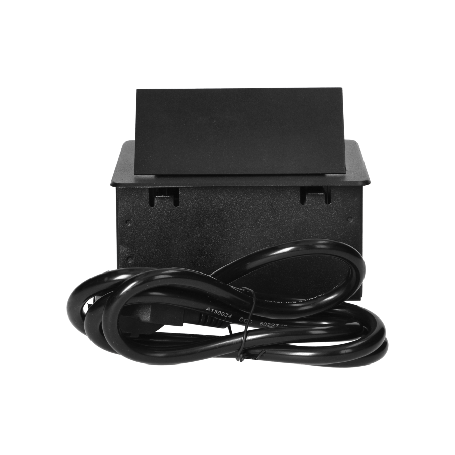 Recessed furniture socket with USB charger and 1.5m long cable, 1x2P+E, 2xUSB (type A, 2.1A), flat milled edge, black